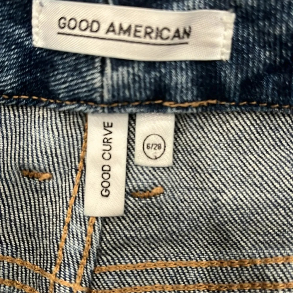 [6/28]Good American Good Curve Blue 330 Distressed Skinny High Rise Fringe Jeans - Picture 5 of 10